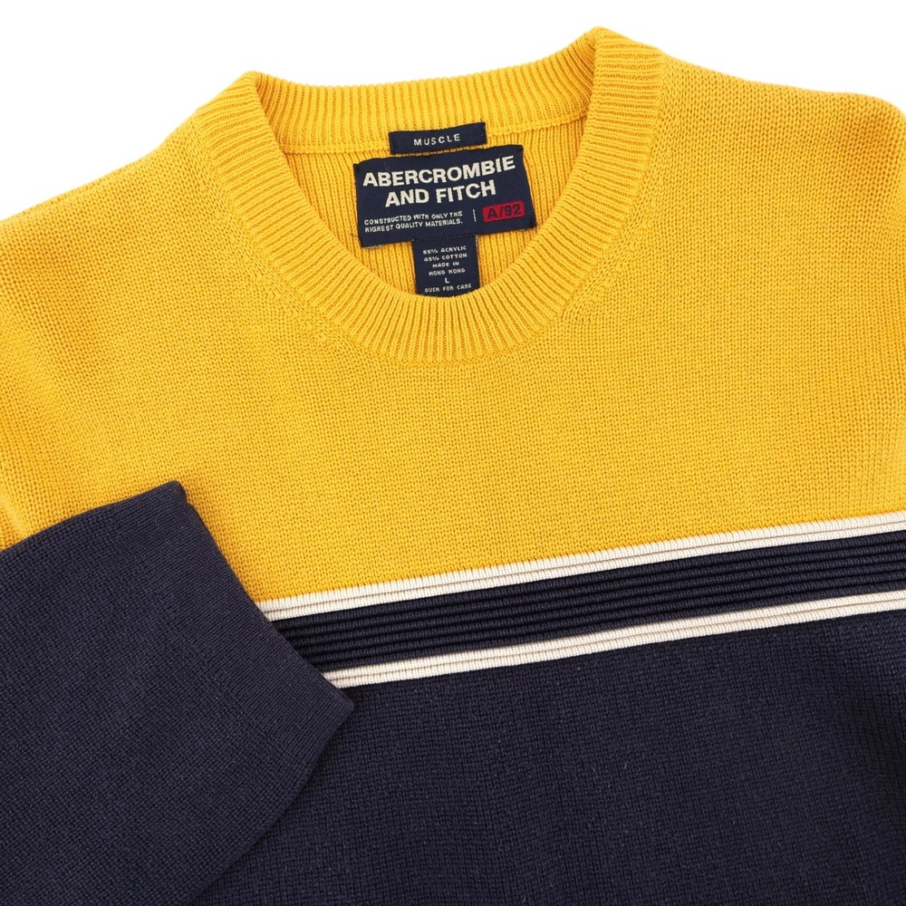 Vintage Abercrombie‎ and Fitch Vintage Muscle Sweater Y2K Navy Yellow Mens Large